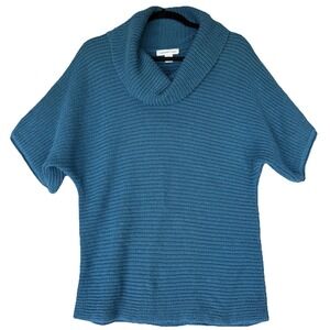 Coldwater Creek Cowl Neck Sweater Womens L Cobalt Blue Metallic Glam Rock Preppy